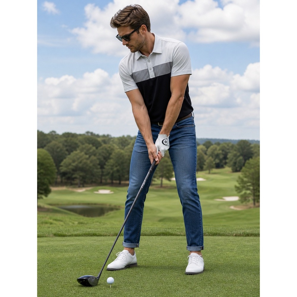 Pebble Beach Mens Dry-Luxe Performance Golf Polo Shirt Gray Black Colorblock L